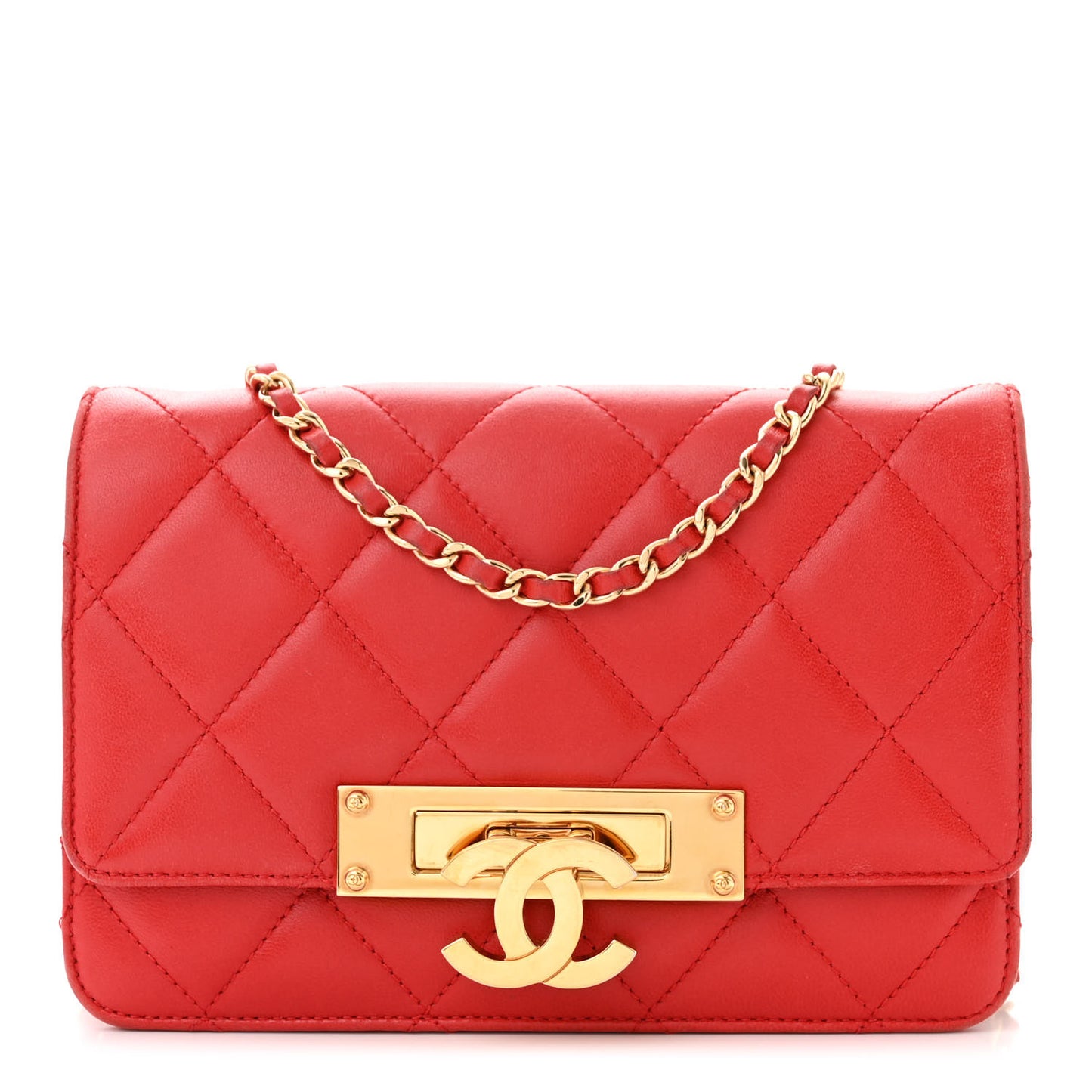 Lambskin Quilted Golden Class Wallet on Chain WOC Red
