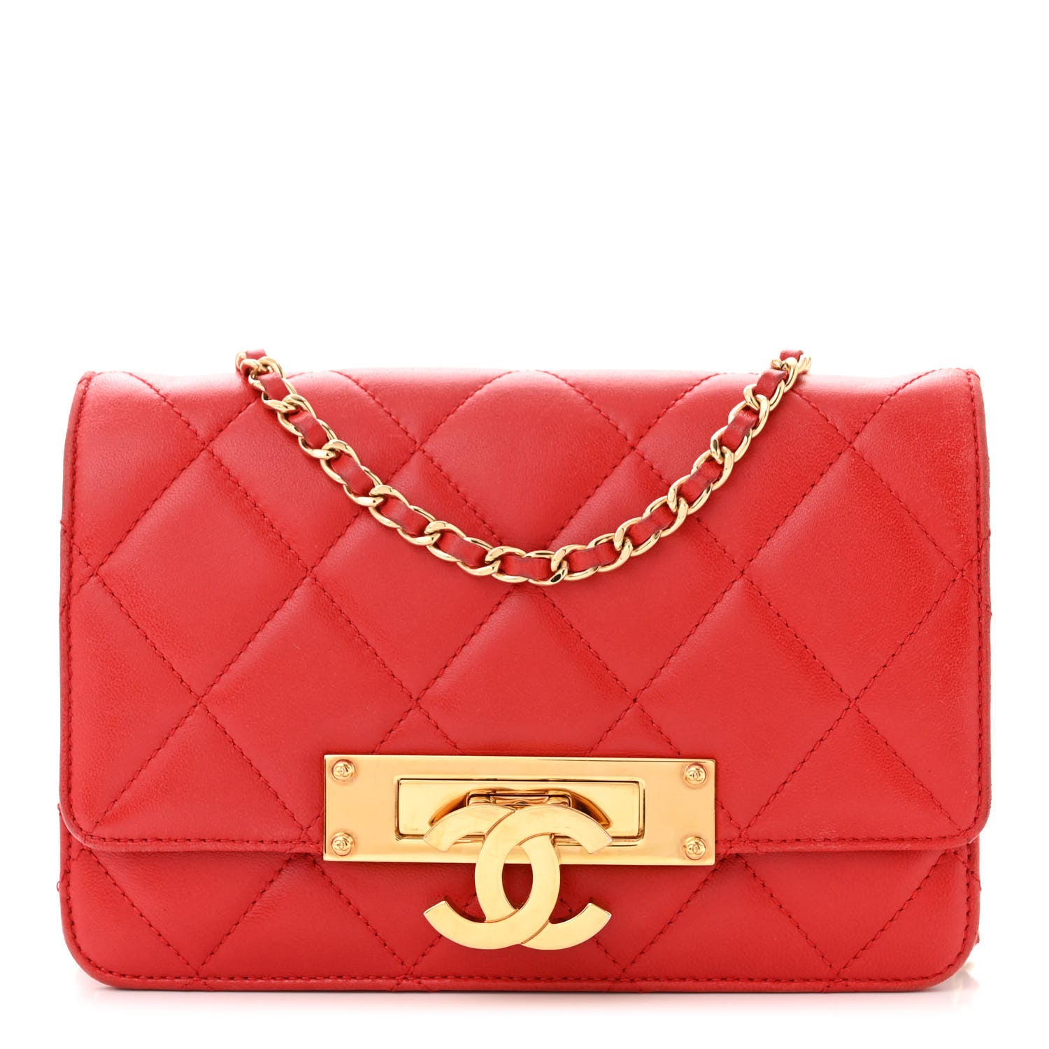 Chanel Lambskin Quilted Golden Class Wallet on Chain WOC Red 1 of 14