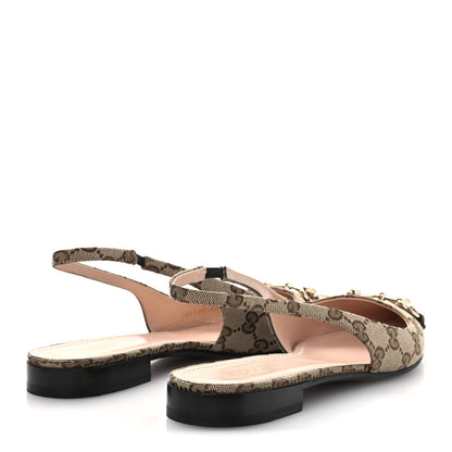 Gucci Monogram Horsebit Womens Slingback Ballet Flat 40.5 Beige Ebony Cocoa 5 of 11
