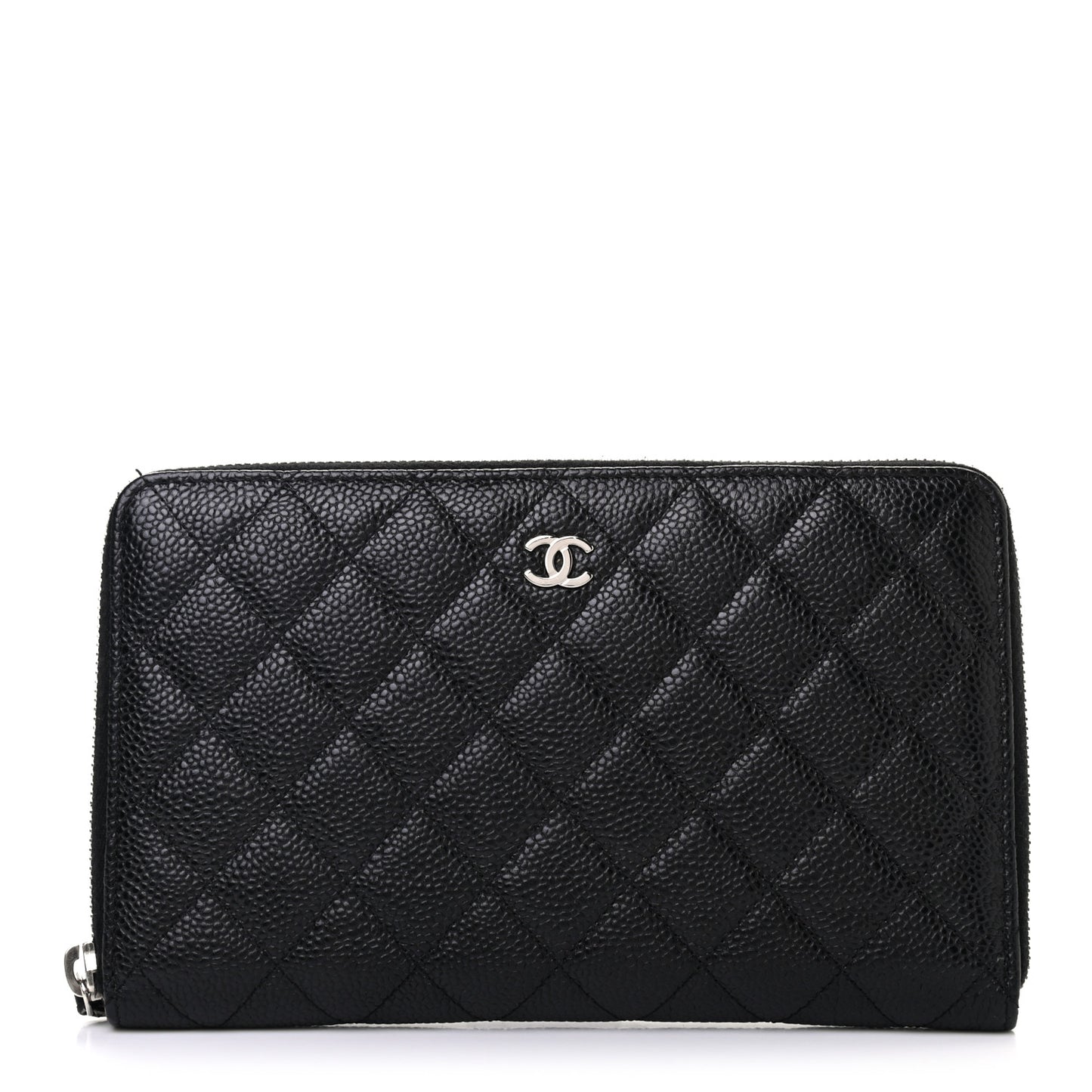Caviar Quilted Large Zip Around Organizer Wallet Black