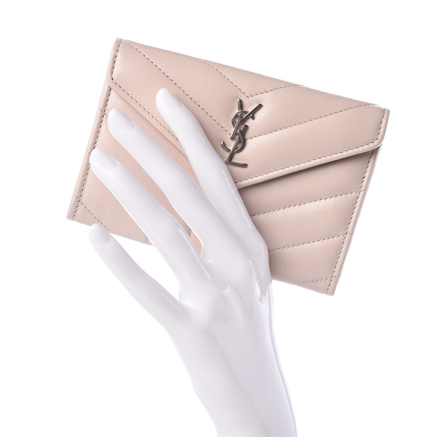 Nappa Matelasse Chevron Small Monogram Envelope Wallet Nude Powder