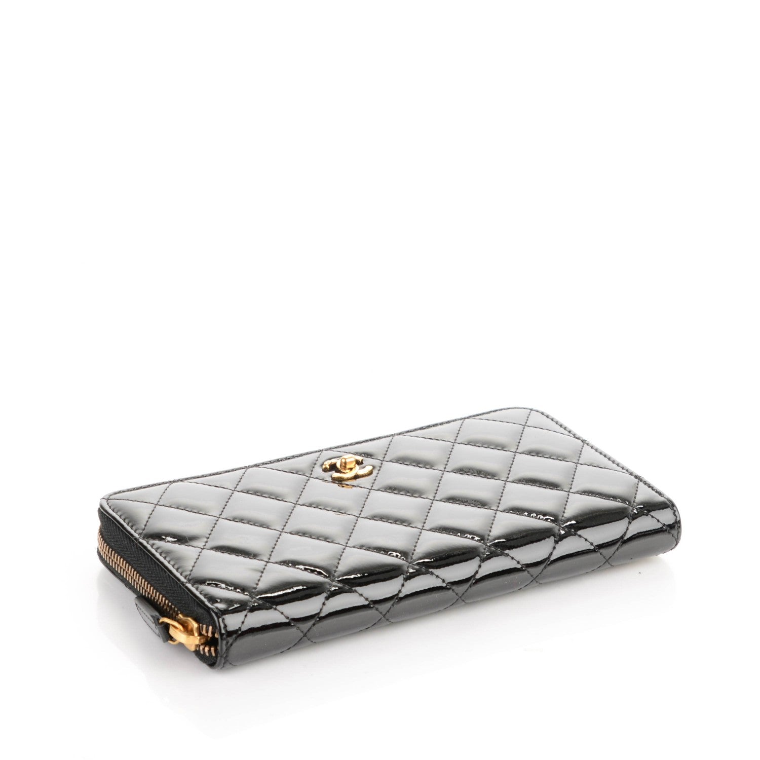 Chanel Patent Quilted Zip Around Wallet Black 4 of 8