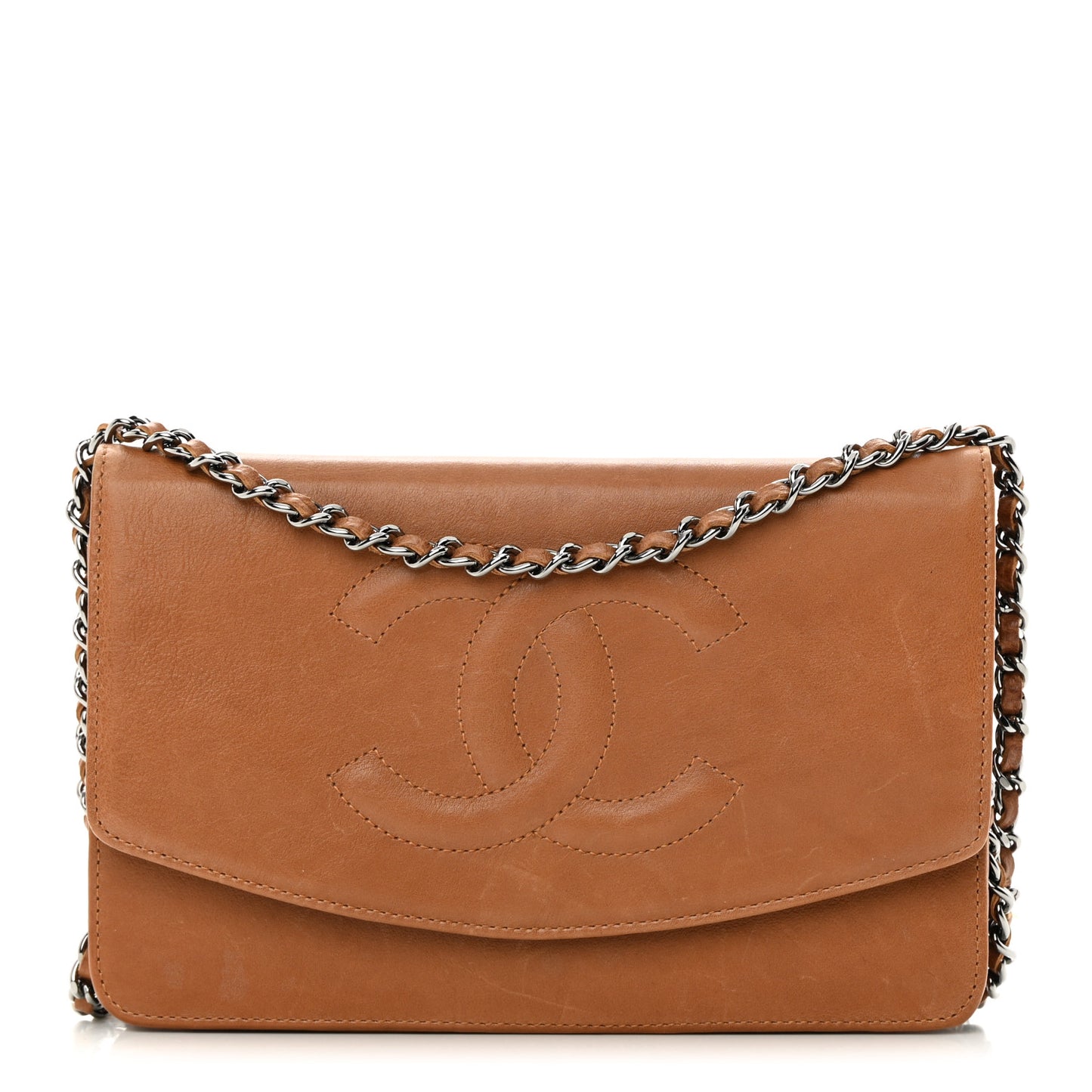 Lambskin Timeless CC Wallet On Chain WOC Light Brown