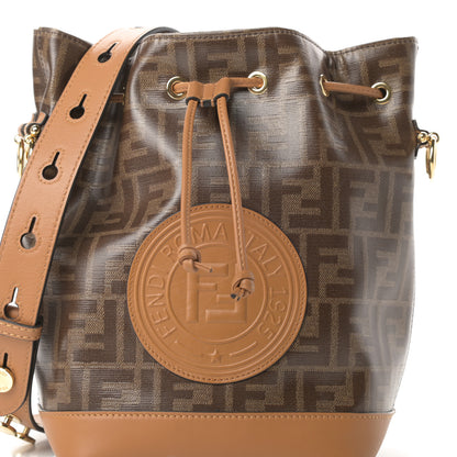 Fendi Glazed Fabric Vitello Grace F is Fendi FF 1974 Stamp Patch Grande Mon Tresor Bucket Bag Mogano Panna Nocciola 8 of 11