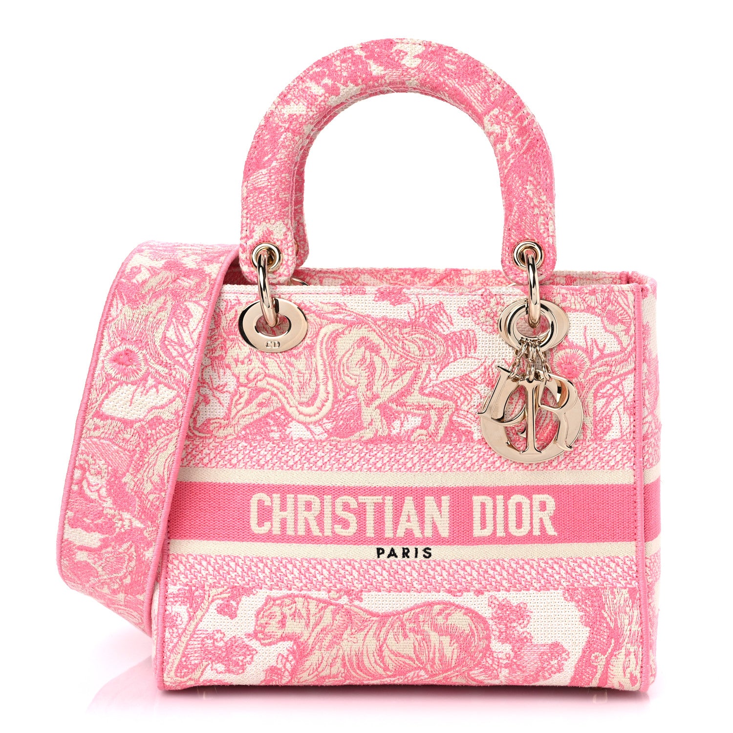 Christian Dior Canvas Toile De Jouy Embroidered Medium Lady D-Lite Peony Pink 1 of 15