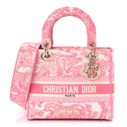 Christian Dior Canvas Toile De Jouy Embroidered Medium Lady D-Lite Peony Pink 1 of 15