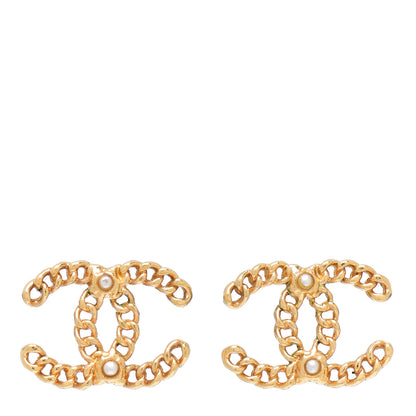 Chanel Metal Pearl CC Chain Link Earrings Light Gold 1 of 4