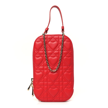Christian Dior Lambskin Cannage Dioramour Lady Dior Phone Holder Bright Red 1 of 10