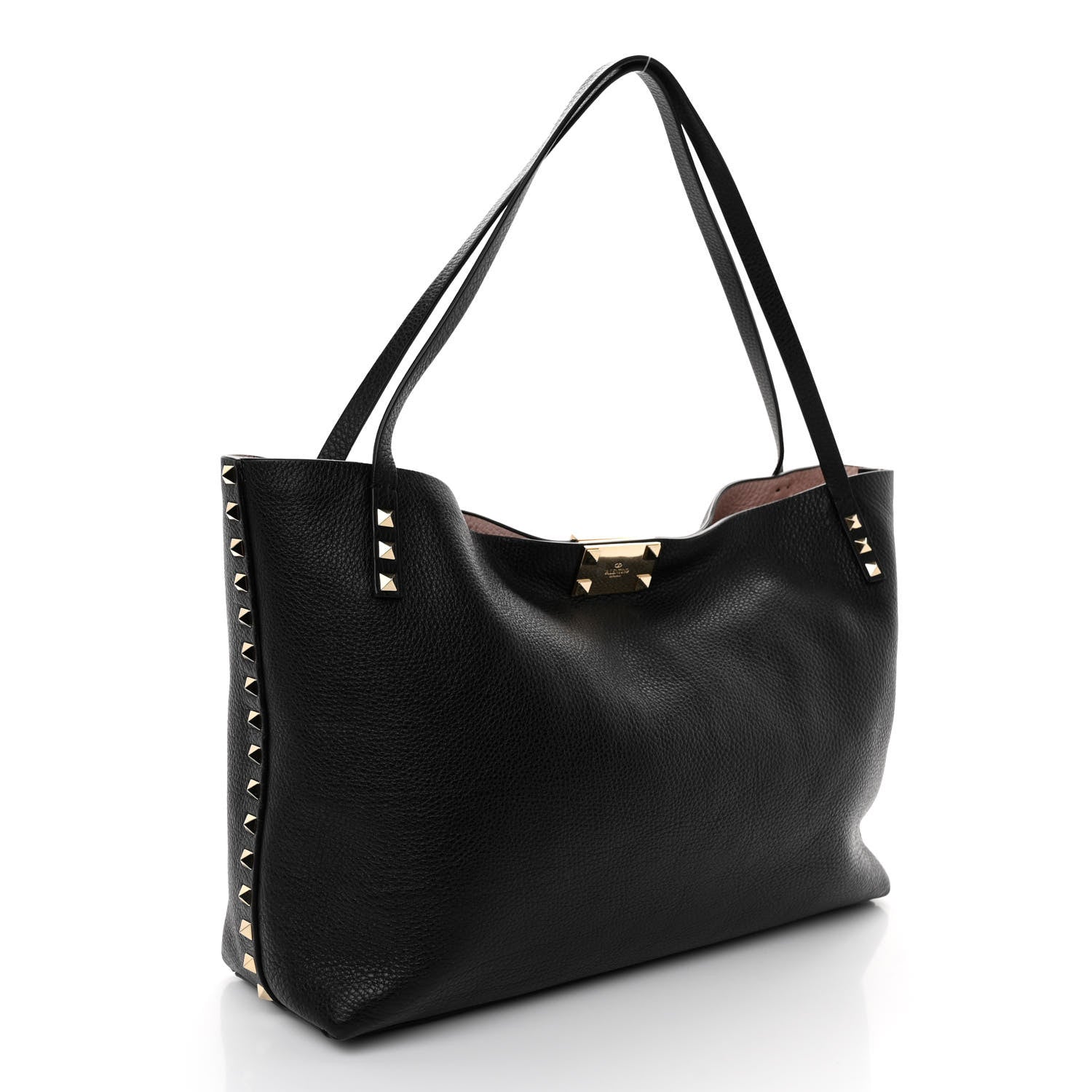 Valentino Garavani Grainy Calfskin Medium Rockstud Tote Black Rose Quartz 3 of 9