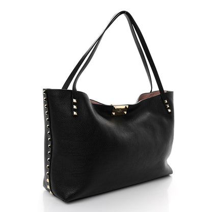 Valentino Garavani Grainy Calfskin Medium Rockstud Tote Black Rose Quartz 3 of 9