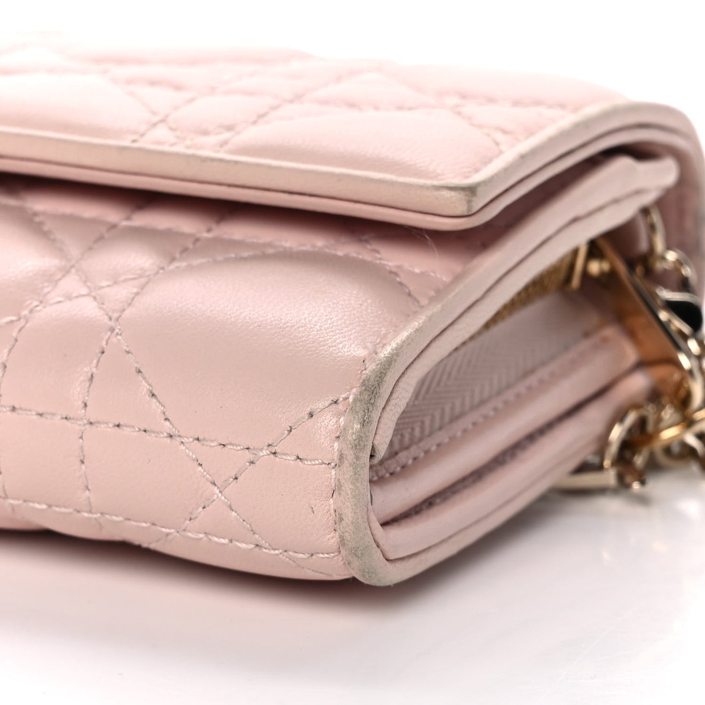 Lambskin Cannage Lady Dior Rendezvous Wallet On Chain Light Pink