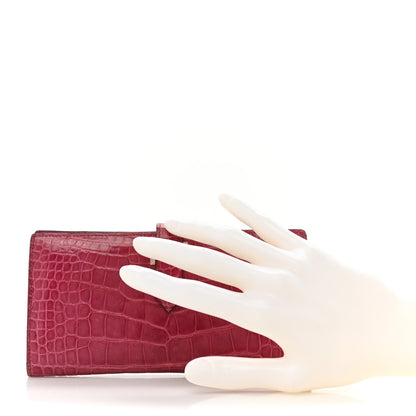Hermes Shiny Alligator Bearn Wallet Rose Scheherazade 2 of 16