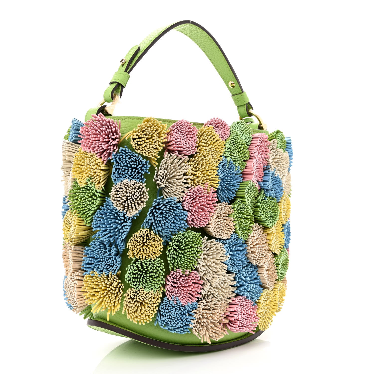 Delvaux Taurillon Soft Mini Pompons Pin Bucket Multicolor Aloe 3 of 10