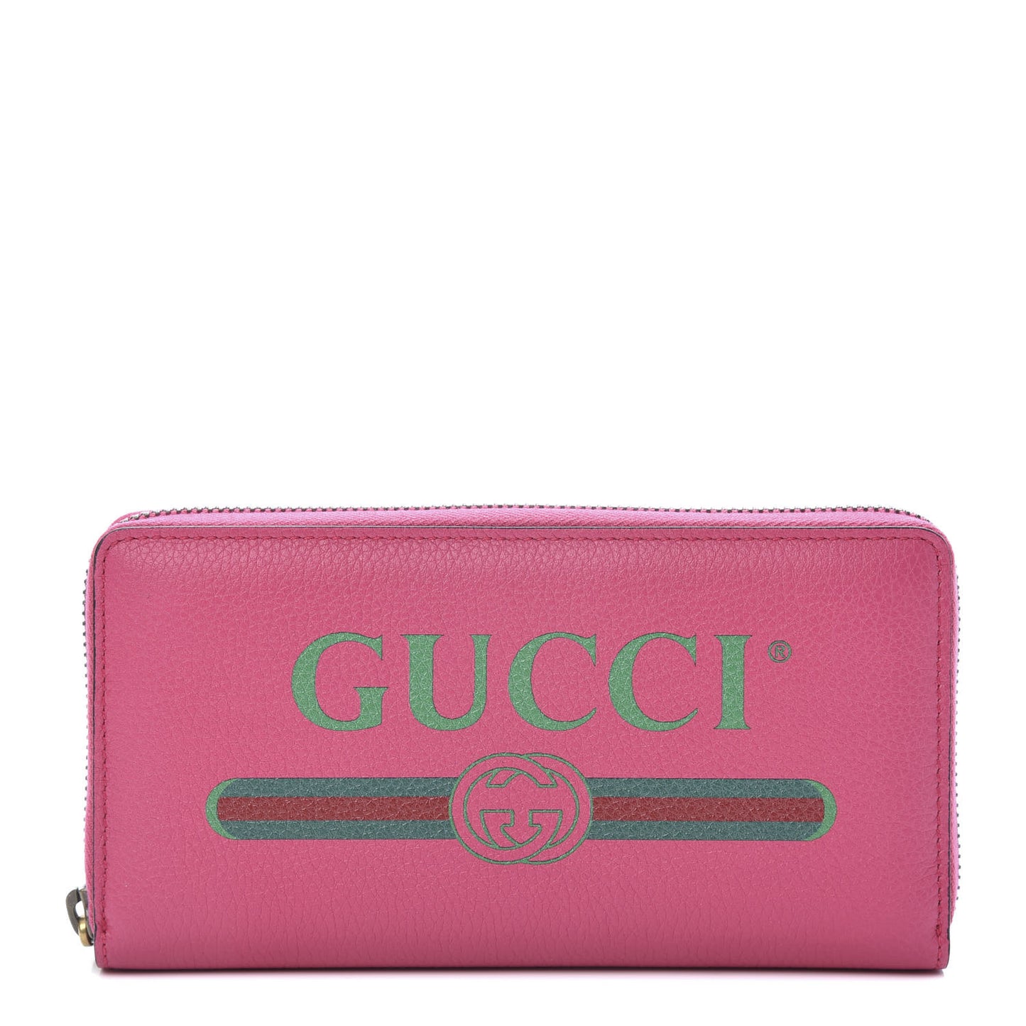Grained Calfskin Logo Zip Around Wallet Box Pink Green