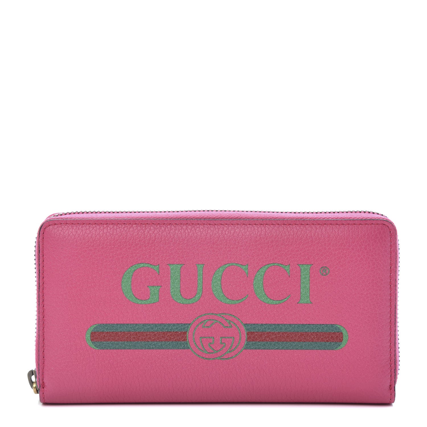 Gucci Grained Calfskin Logo Zip Around Wallet Box Pink Green 1 of 8