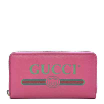 Gucci Grained Calfskin Logo Zip Around Wallet Box Pink Green 1 of 8