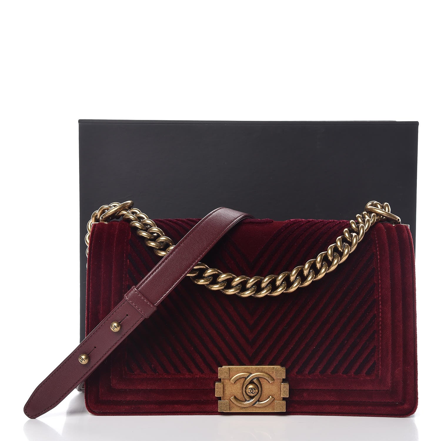 Chanel Velvet Chevron Quilted Medium Boy Flap Burgundy 12 of 12