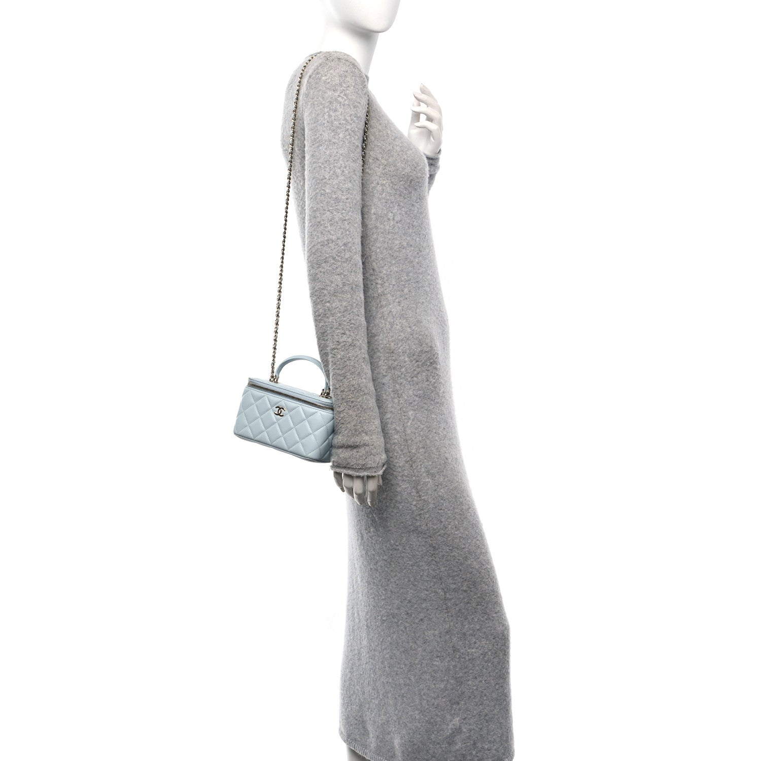 Chanel Lambskin Quilted Small Top Handle Vanity Case With Chain Light Blue 2 of 10