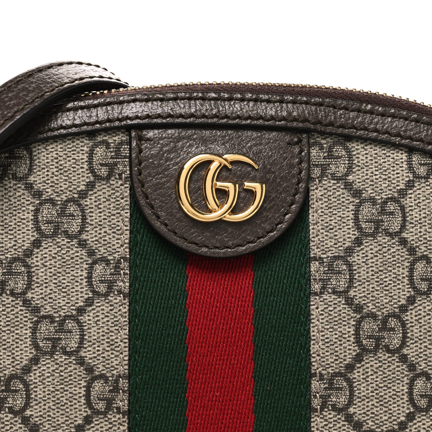 Gucci GG Supreme Monogram Textured Dollar Calfskin Web Small Ophidia Dome Shoulder Bag Beige Ebony New Acero 8 of 11