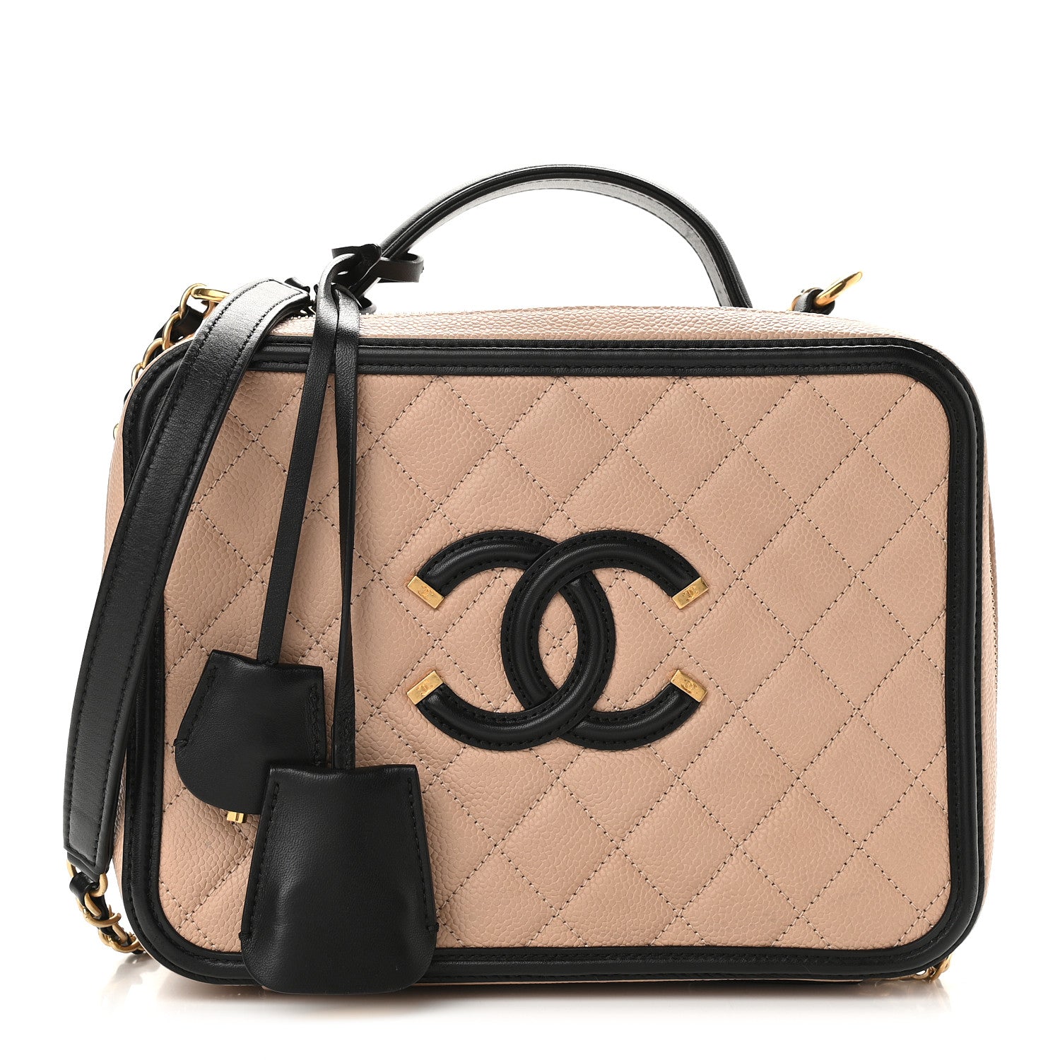 Chanel Caviar Quilted Large CC Filigree Vanity Case Beige Black 1 of 11