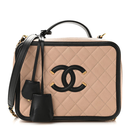 Chanel Caviar Quilted Large CC Filigree Vanity Case Beige Black 1 of 11