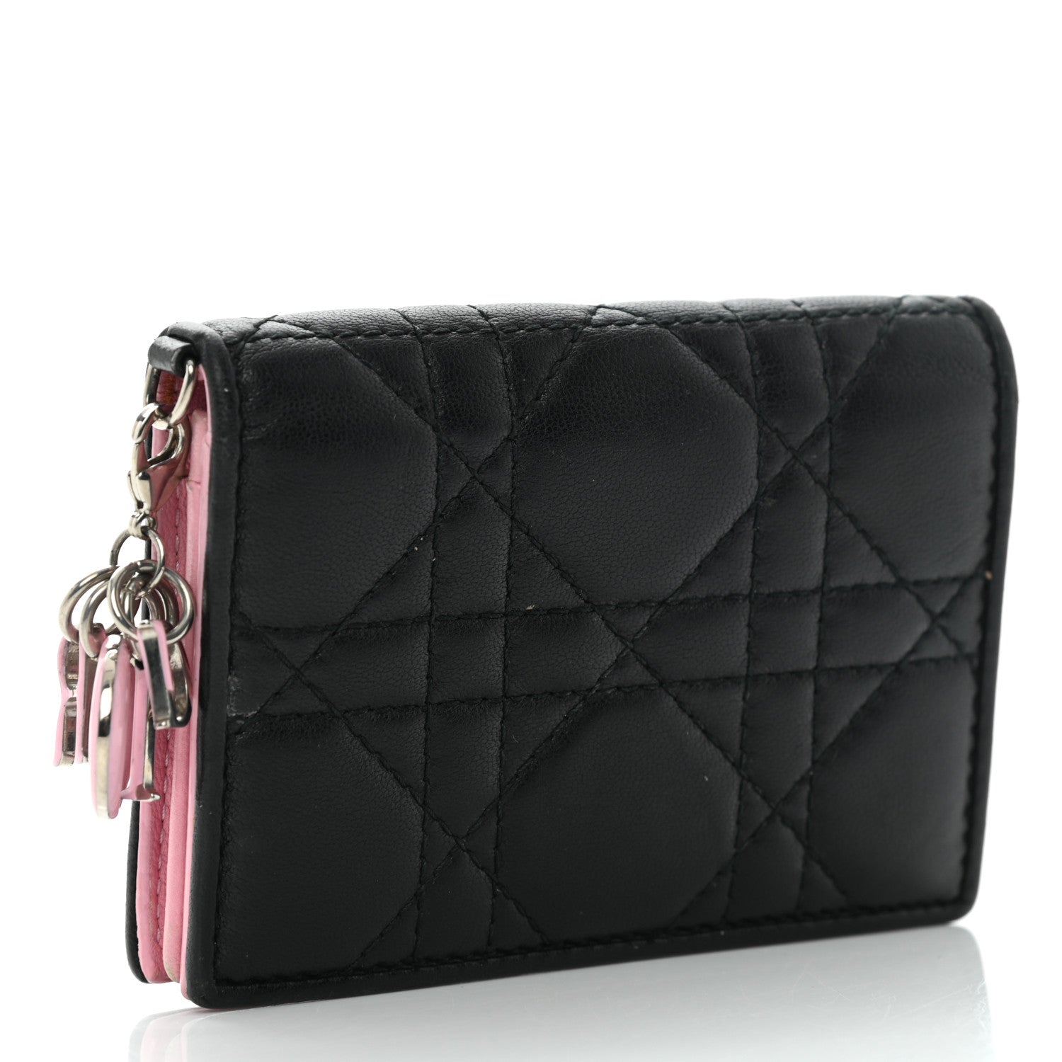Christian Dior Lambskin Cannage Bi-Color Small Lady Dior Flap Card Holder Black Pink 3 of 9