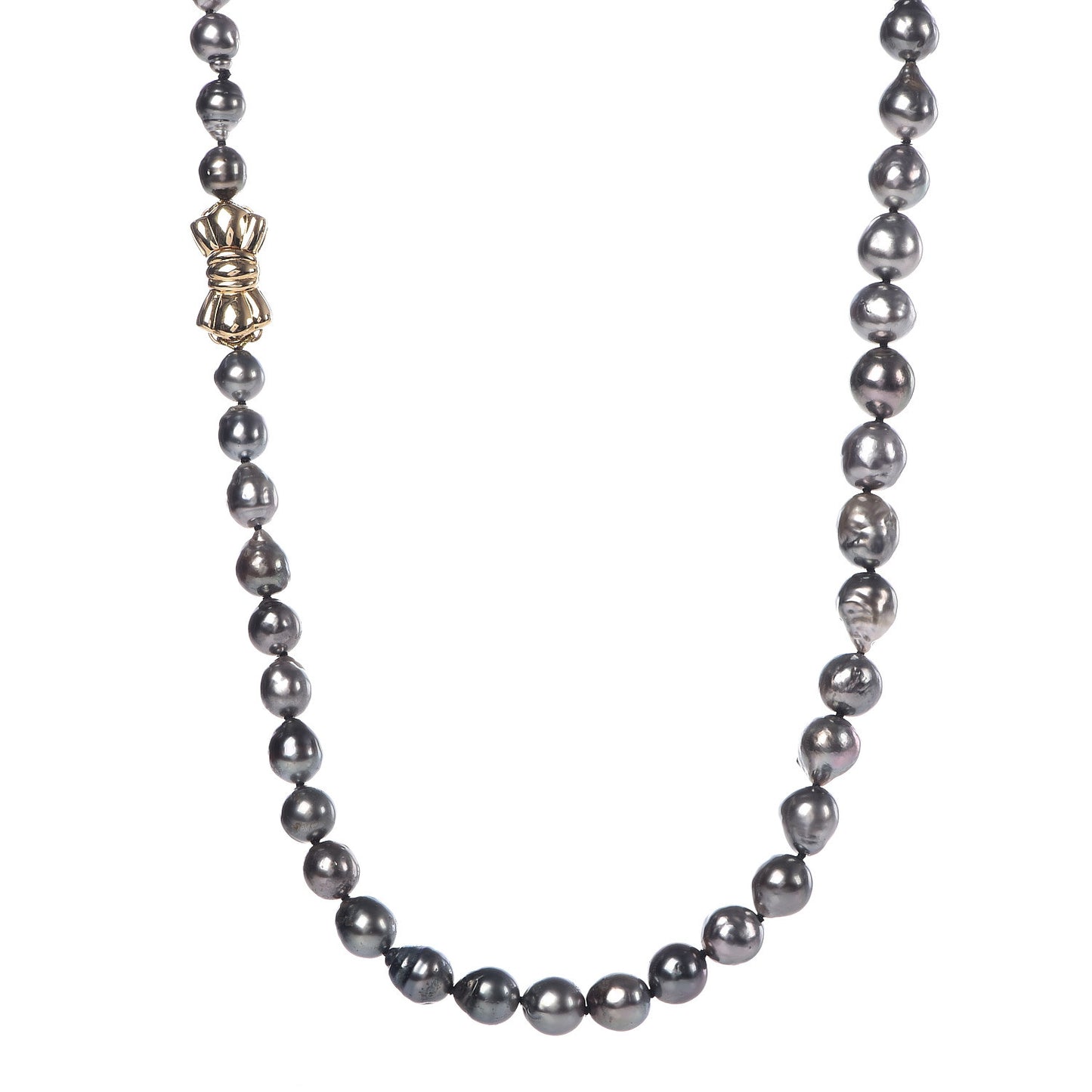 18K Yellow Gold Gray South Sea Baroque Pearl 7-10mm Graduated Strand Necklace 18.5"