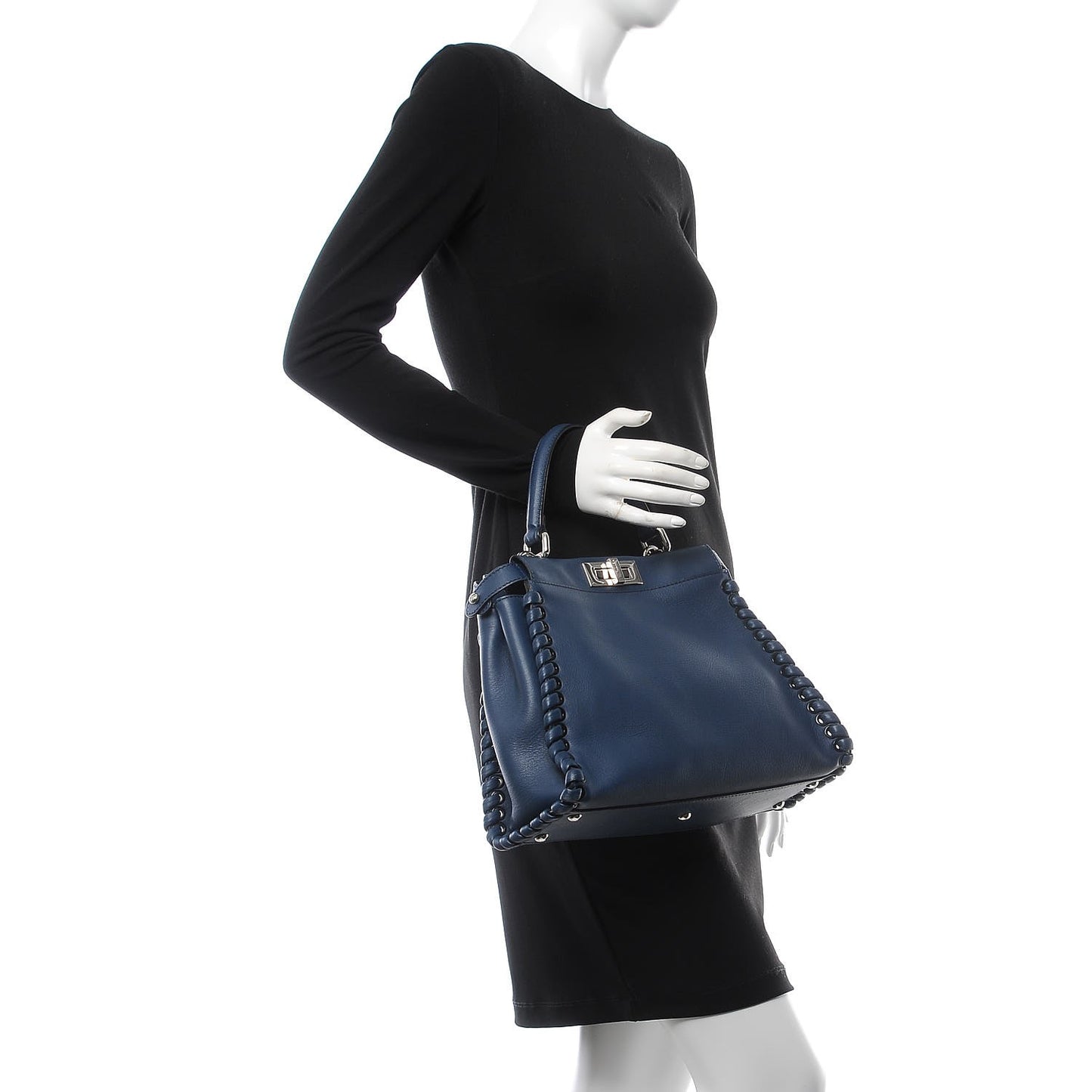 Calfskin Lace Up Medium Peekaboo Iconic Satchel Blue