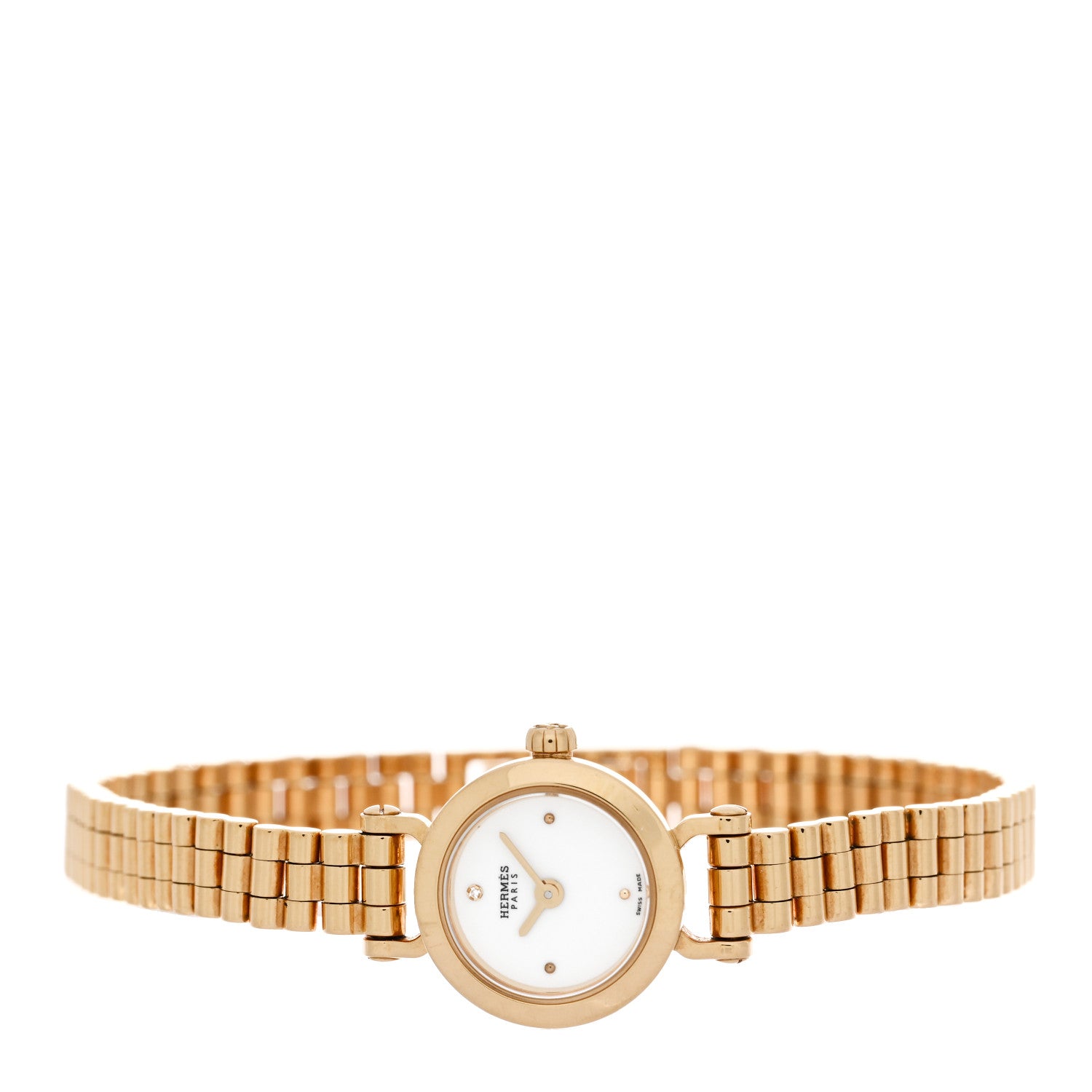 Hermes 18K Yellow Gold Diamond 16mm Faubourg Quartz Watch 2 of 5