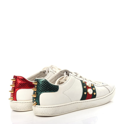 Gucci Calfskin Web Pearl Studded Womens Ace Sneakers 36 White 4 of 10