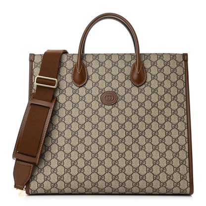 Gucci GG Supreme Monogram Azalea Calfskin Medium Retro Interlocking G Tote Bag Beige Ebony Brown Sugar 1 of 10