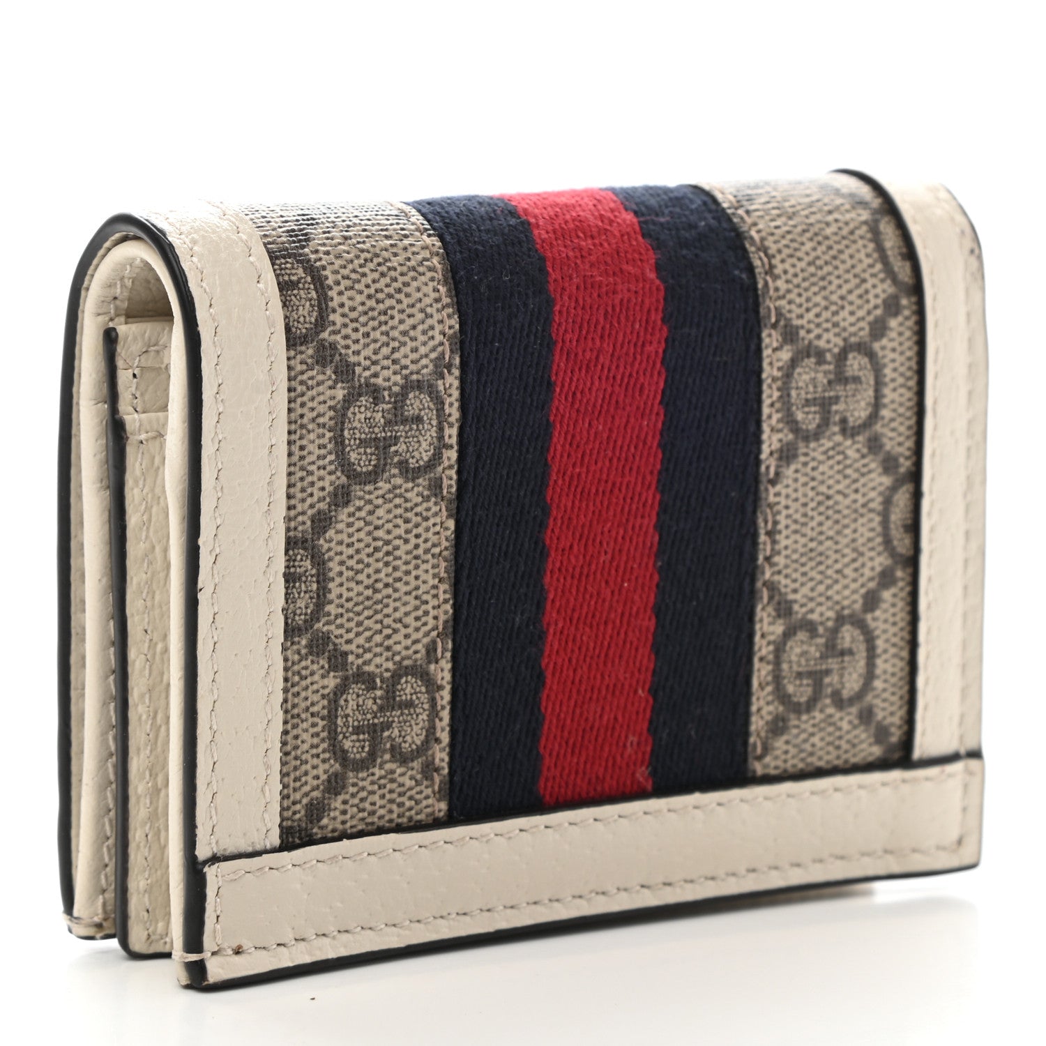 Gucci GG Supreme Monogram Textured Dollar Calfskin Web Ophidia Card Case Beige Ebony Mystic White 3 of 7
