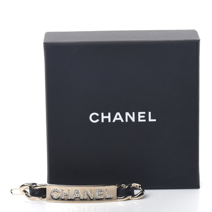 Chanel Metal Lambskin Crystal Sergeant Hair Clip Barette Black Gold 4 of 4