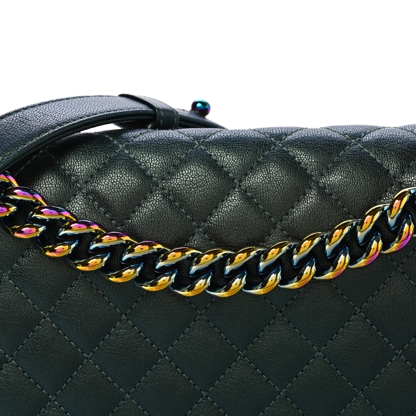 Iridescent Goatskin Quilted Medium Boy Flap Green