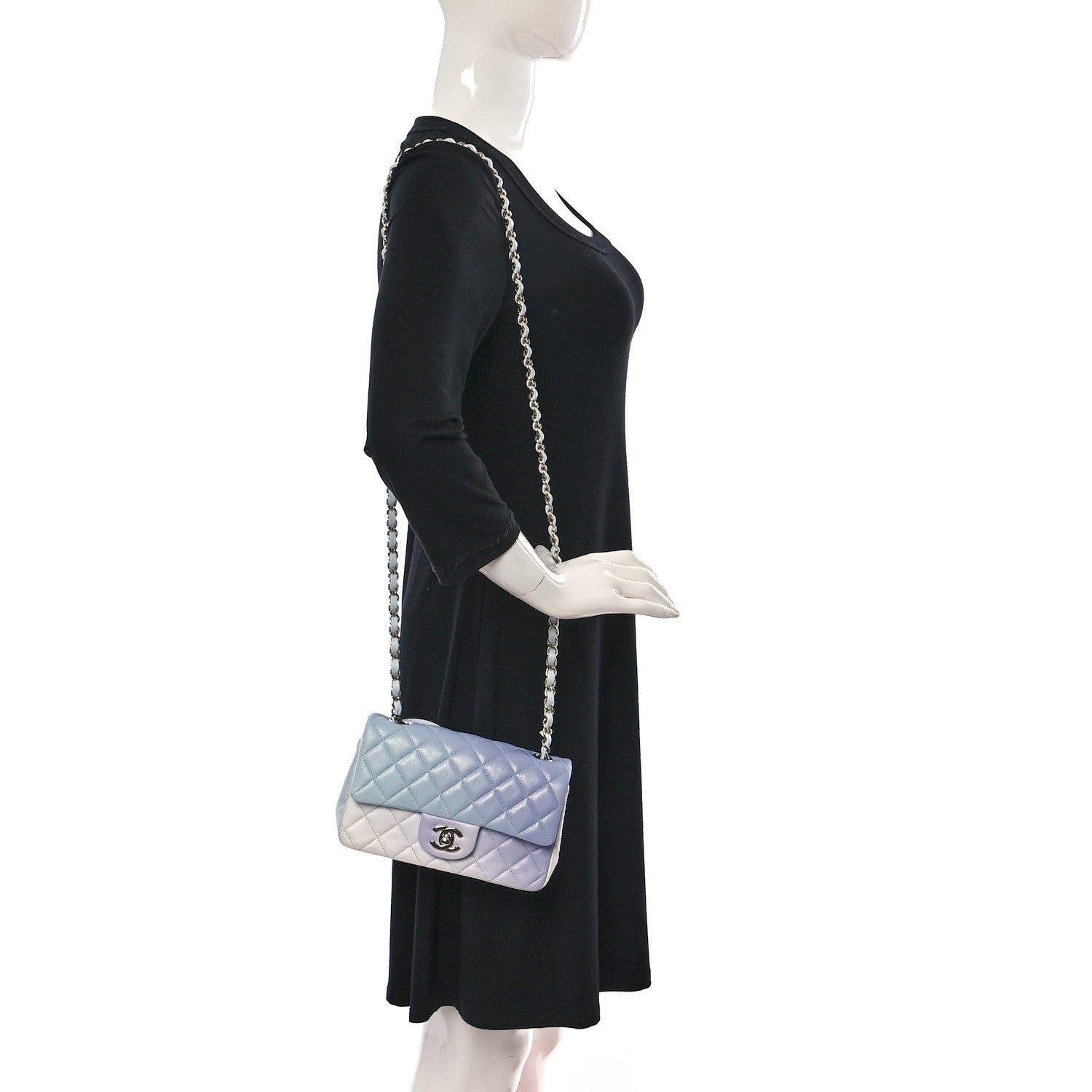 Chanel Perforated Lambskin Quilted Mini Rectangular Flap Light Blue Light Purple White 2 of 9