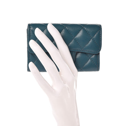 Chanel Caviar Quilted Flap Card Holder Dark Turquoise 2 of 9