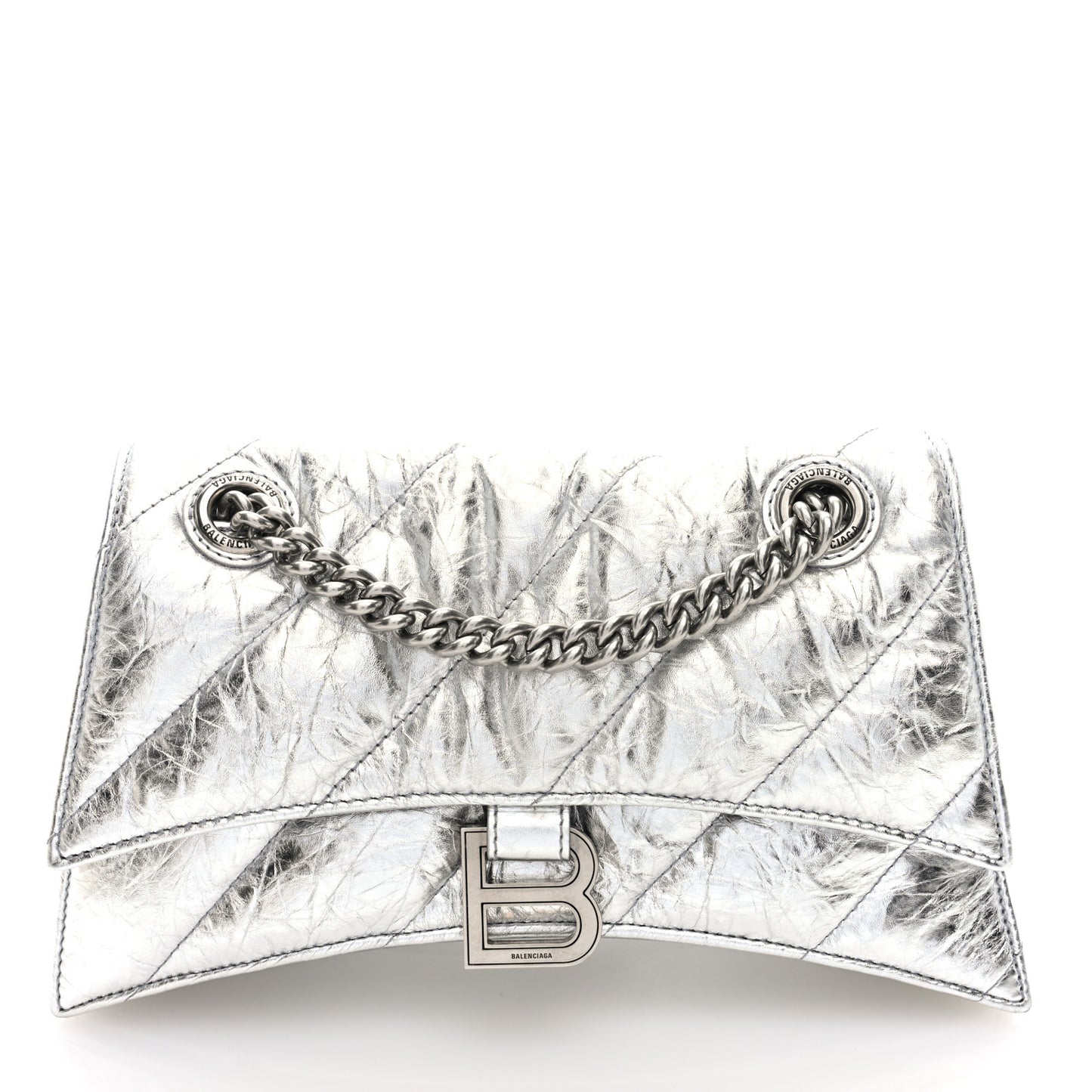 Crushed Calfskin Quilted Small Crush Chain Bag Silver