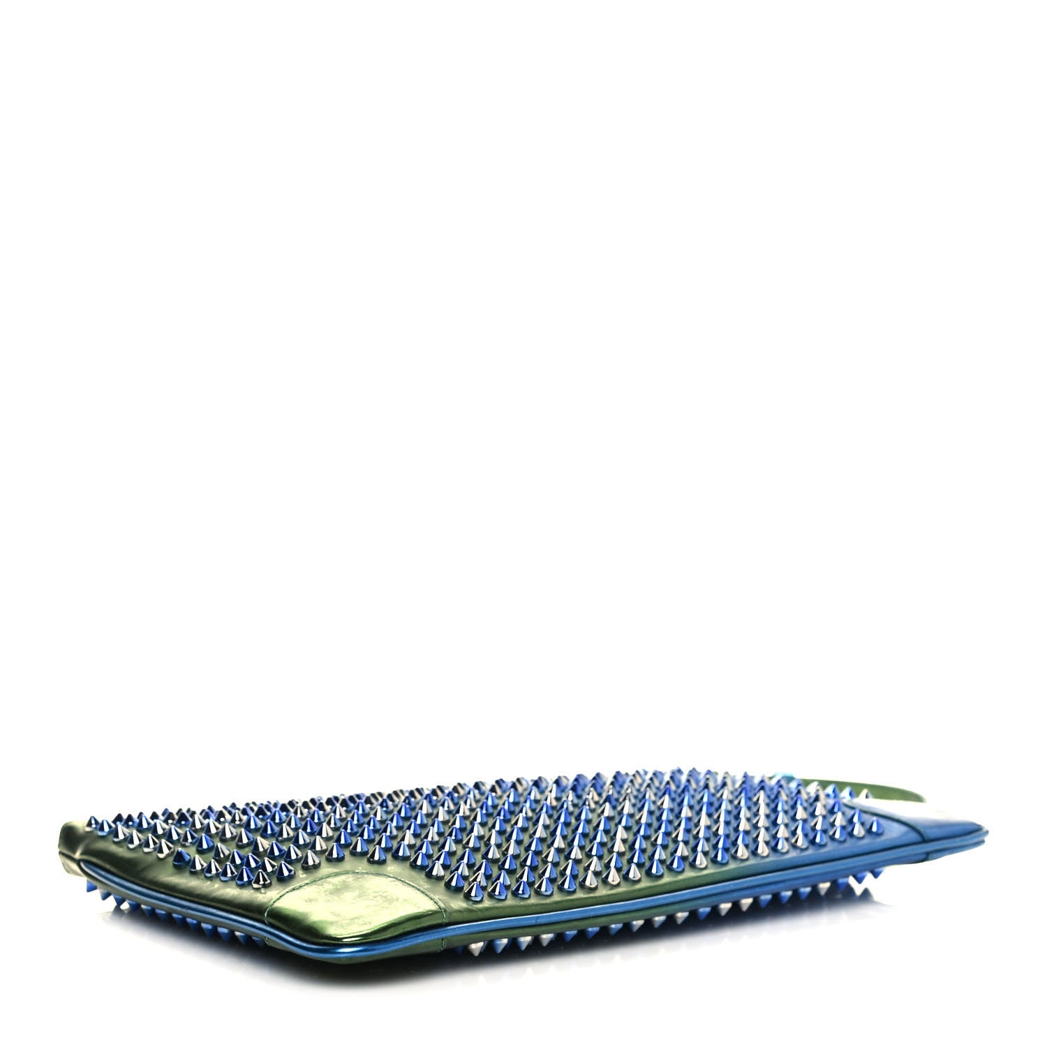 Christian Louboutin Patent Scarabe Loubiposh Spikes Chain Clutch Ocean Amazon 4 of 13