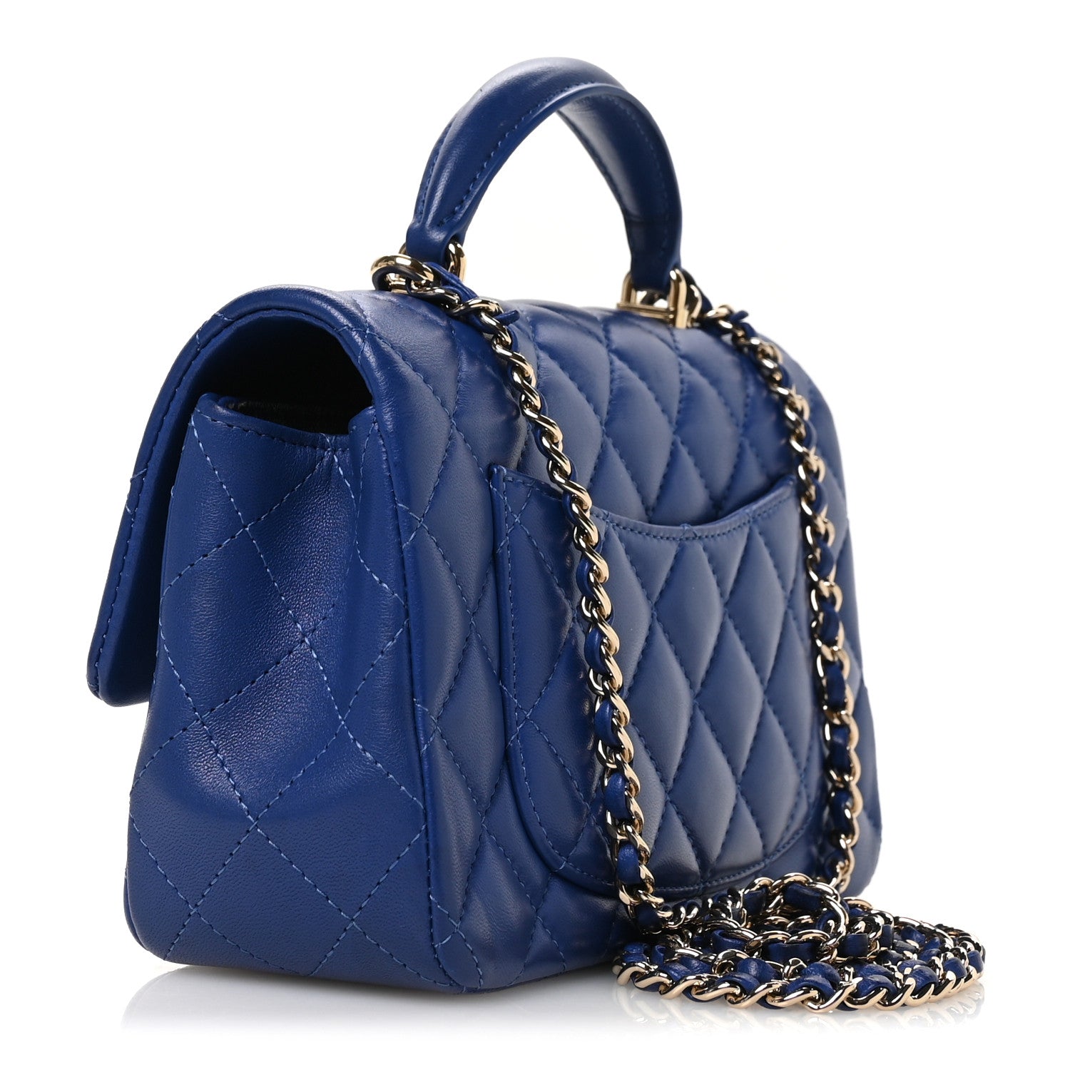 Chanel Lambskin Quilted Mini Top Handle Rectangular Flap Dark Blue 3 of 11