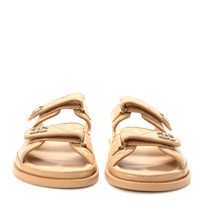 Chanel Lambskin Quilted Velcro Dad Chain CC Slide Sandals 38.5 Beige 2 of 9