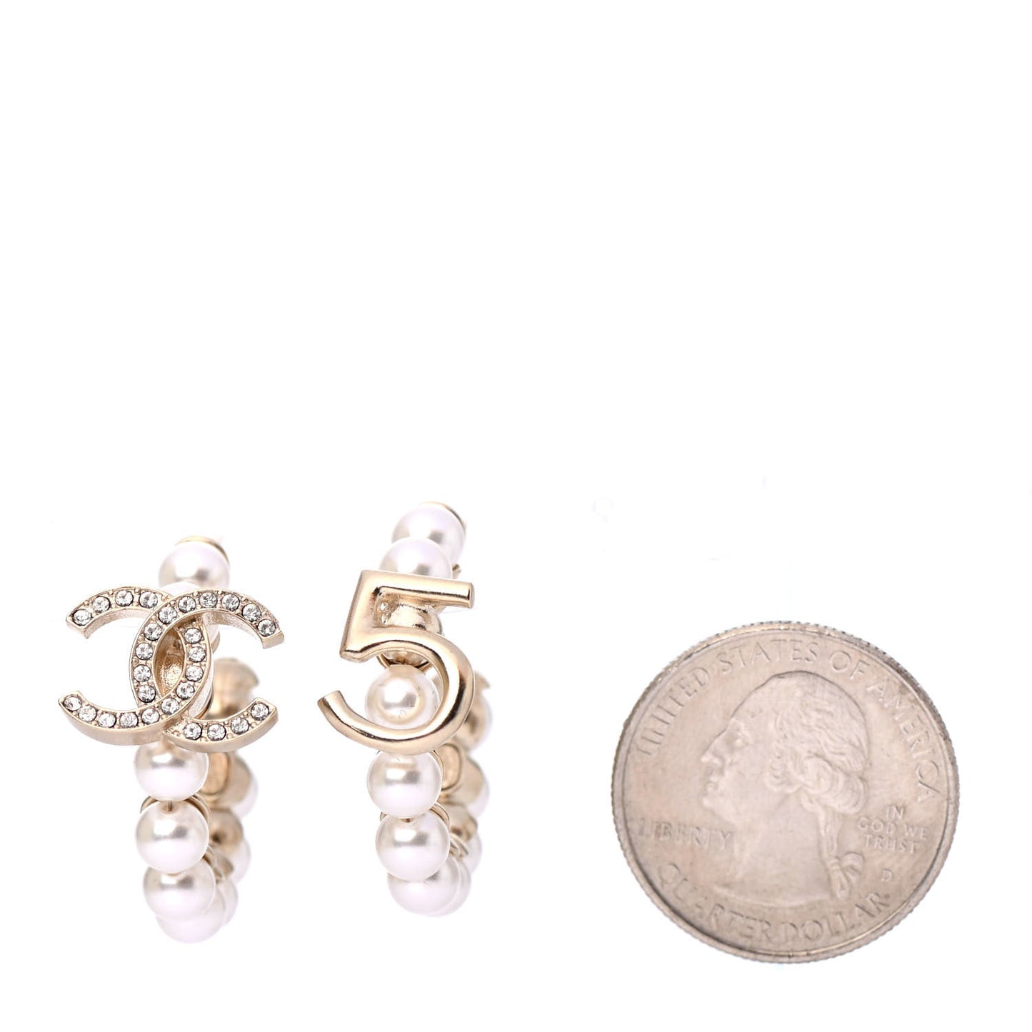 Crystal Pearl CC No 5 Hoop Drop Earring Gold
