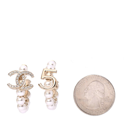 Chanel Crystal Pearl CC No 5 Hoop Drop Earring Gold 2 of 4