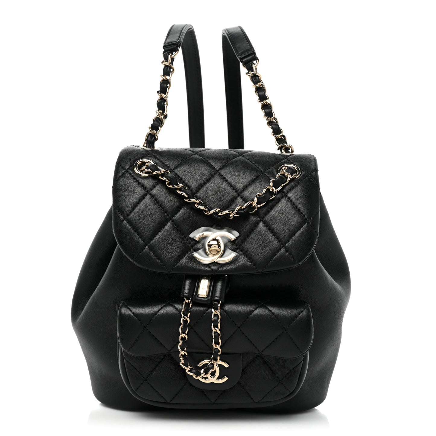 Lambskin Quilted Small Duma Drawstring Backpack Black
