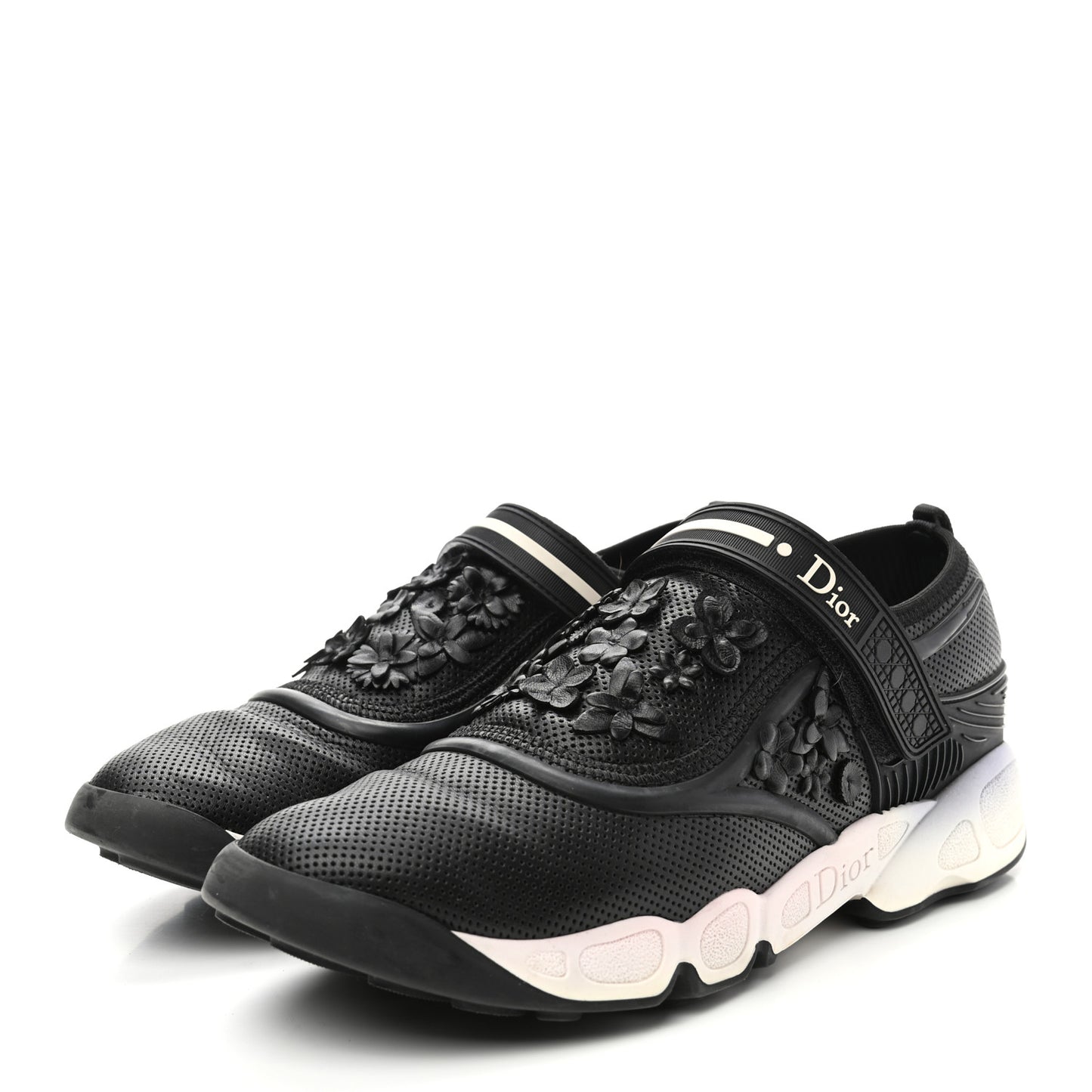 Perforated Lambskin Embellished Dior Fusion Sneakers 40 Black
