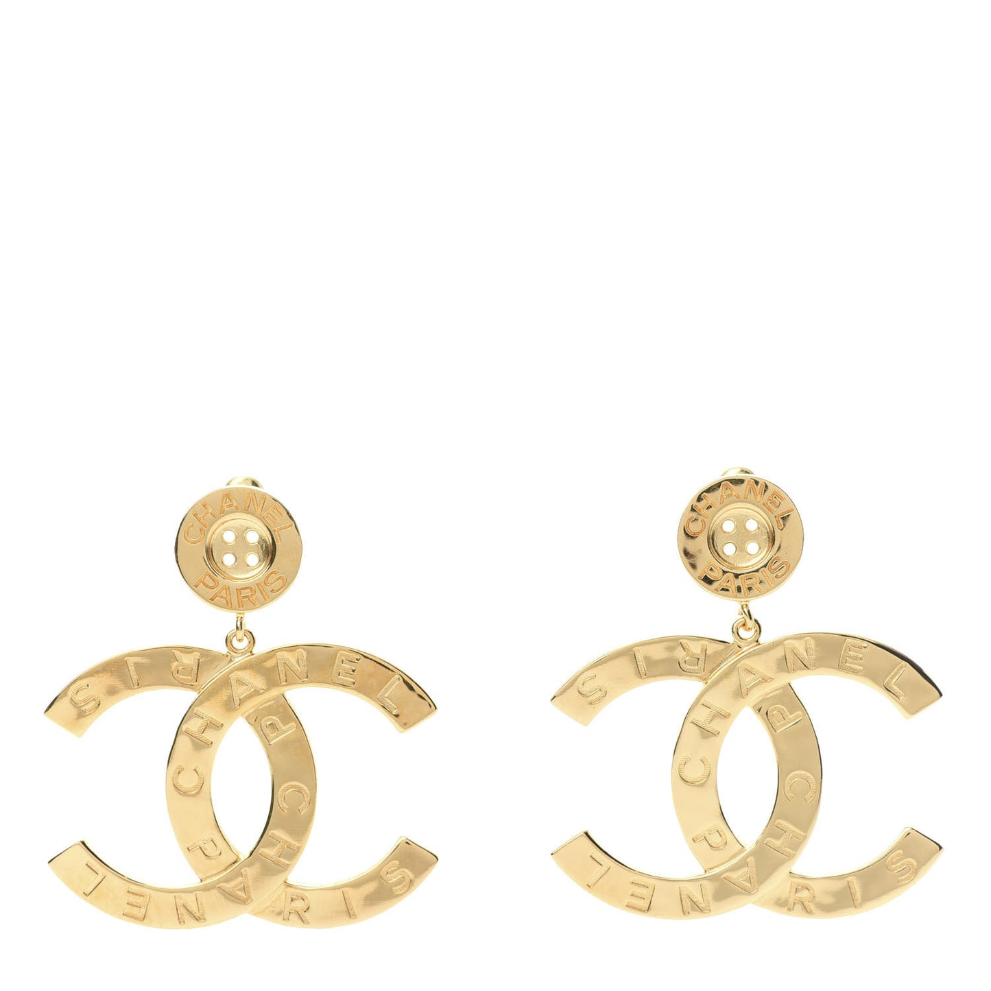 Metal Large Paris Button Earrings Gold