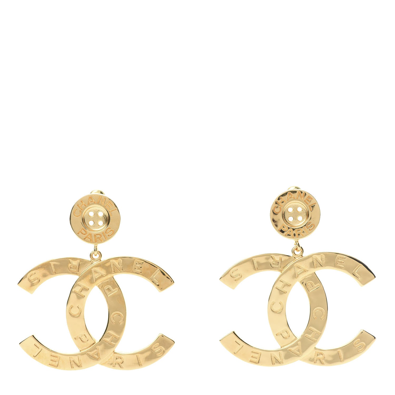 Chanel Metal Large Paris Button Earrings Gold 1 of 5