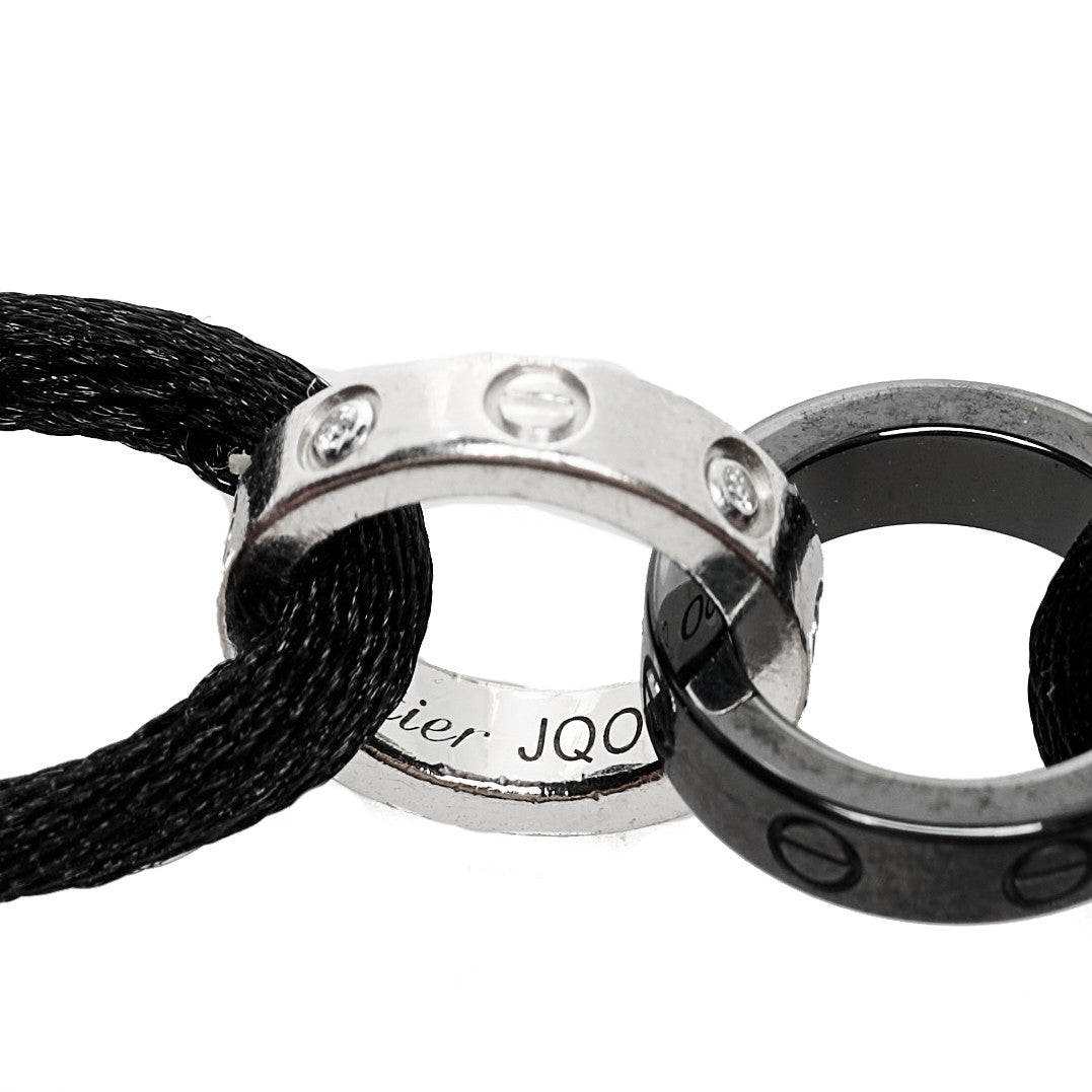 18K White Gold Ceramic 4 Diamond LOVE Cord Bracelet Black