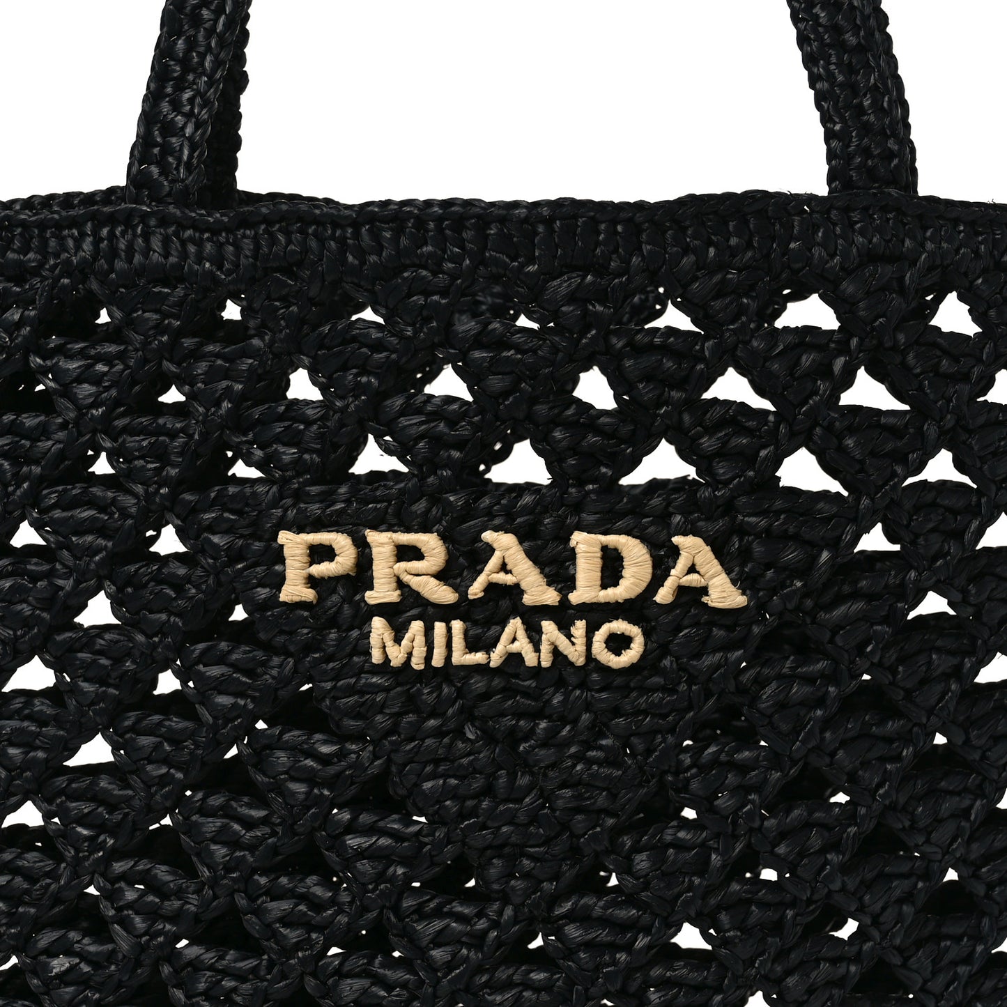 Yarn Raffia Effect Embroidered Logo Tote Black