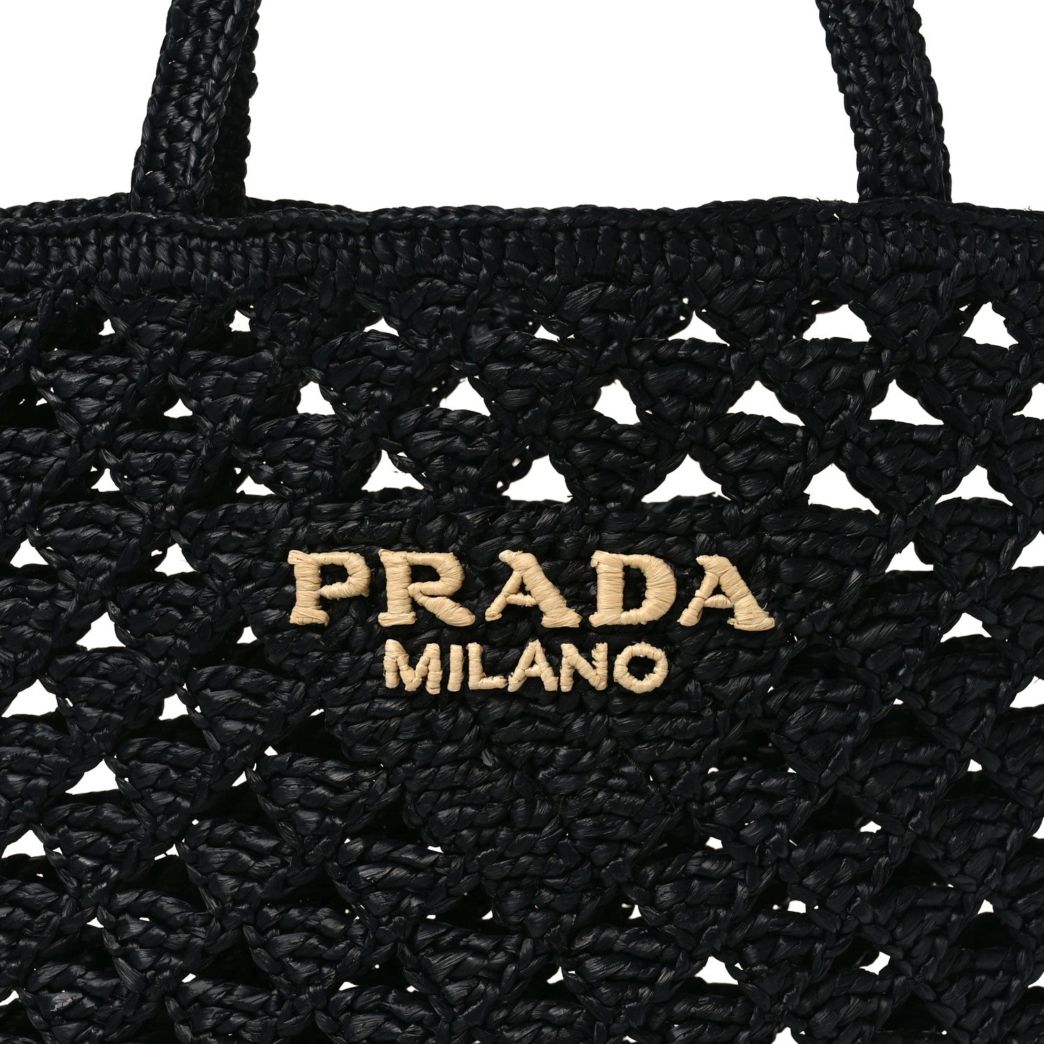 Prada Yarn Raffia Effect Embroidered Logo Tote Black 6 of 8