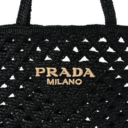 Prada Yarn Raffia Effect Embroidered Logo Tote Black 6 of 8